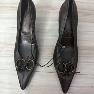 Isabella Fiore Brown Leather Heels with Knot Detail